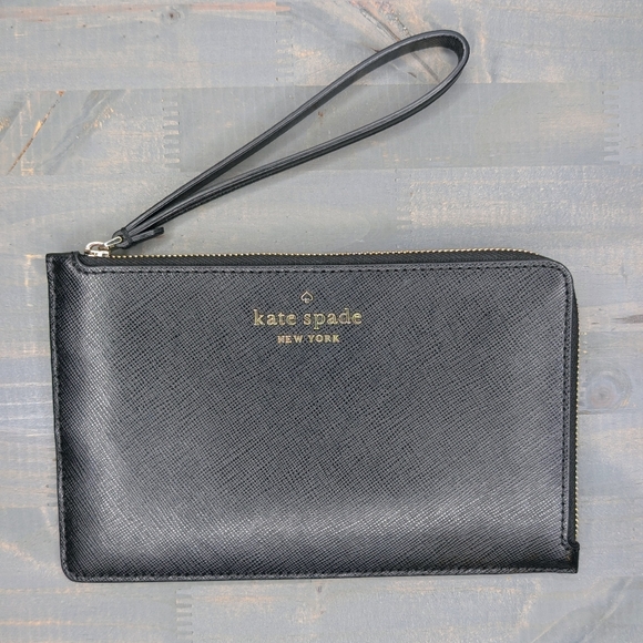 Kate Spade Large Black Leather Wristlet - Picture 1 of 5